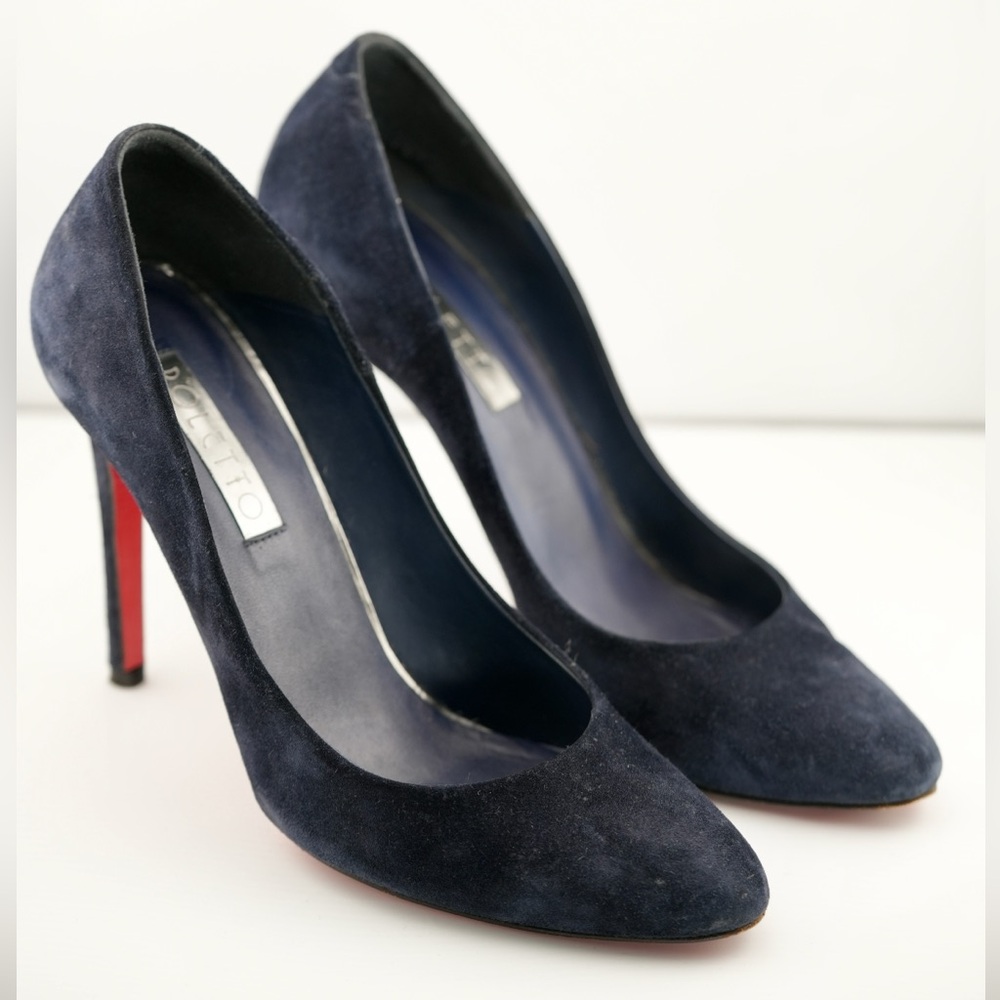 Poletto Navy Suede Pumps Size 37 EU High Heel
